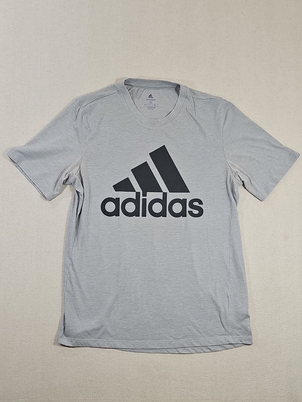 adidas Light Gray Short Sleeve Logo Tee with Black Print